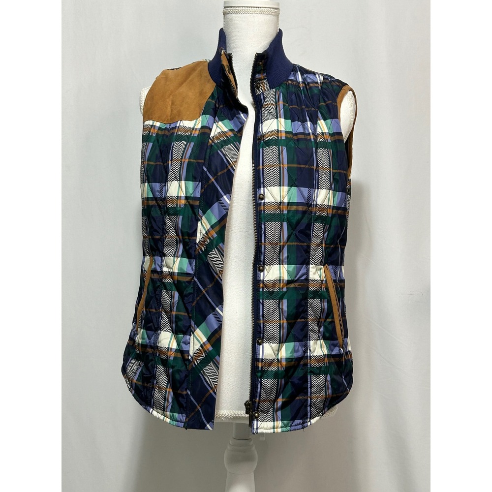 Plaid Quilted‎ Vest Womens Lightweight Casual Suede Shoulder Fall Spring